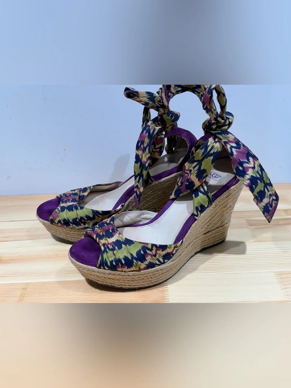UGG Lucianna Marrakech Silk Tie Espadrille Wedges - Purple/Multi